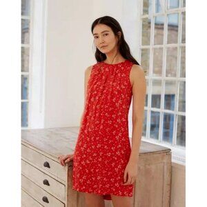 Jigsaw Dandelion Floral Pleated Neck Shift Dress Womens Size 4 Boho Prairie Red